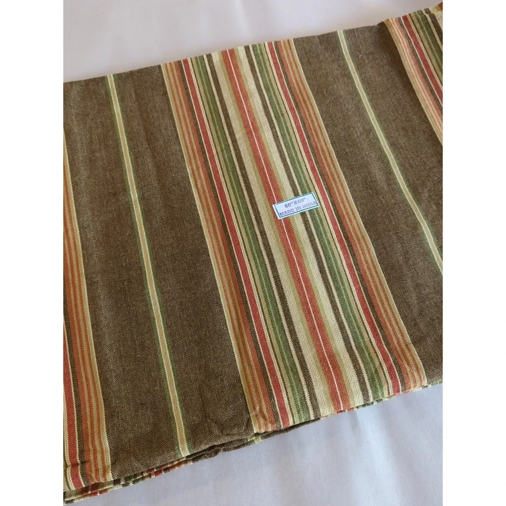 100% Cotton‎ Striped Handloom TABLECLOTH By Primitive Artisans Inc 60x60